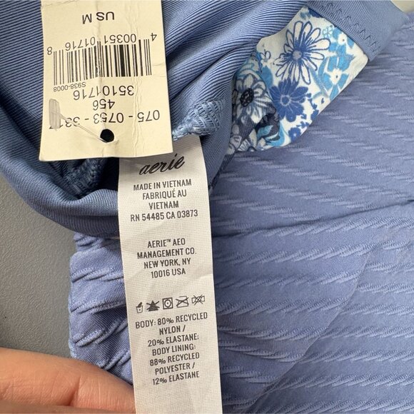 NWT Aerie Women's Floral Bikini Set Top M, Bottom S Blue High Waisted Swimwear - Picture 6 of 9